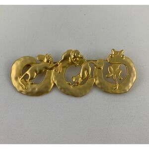 Vintage Gold Tone Metal Playful Kitten Cat Brooch